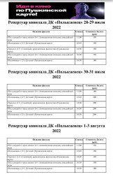 Репертуар кинозала с 28 июля по 3 августа