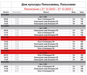 Репертуар кинозала с 21-27 декабря