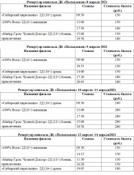 Расписание киносеансов с 8 по 14 апреля