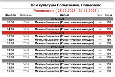 Репертуар кинозала с 25-31 декабря